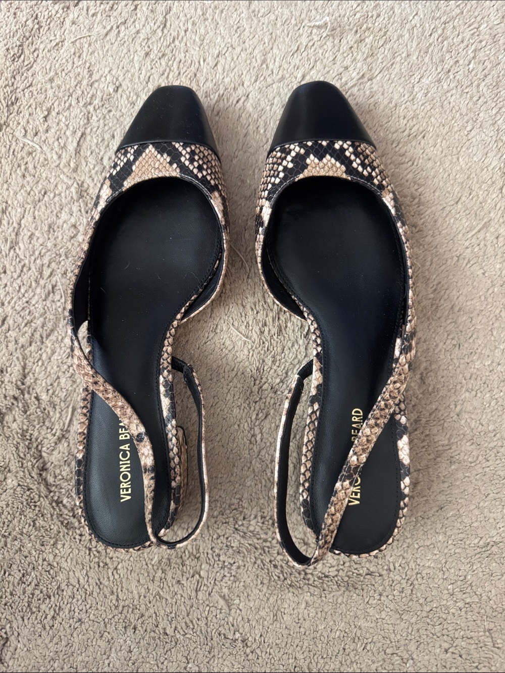 New never worn Veronica Beard Black & Snake-Print Slingback Flats